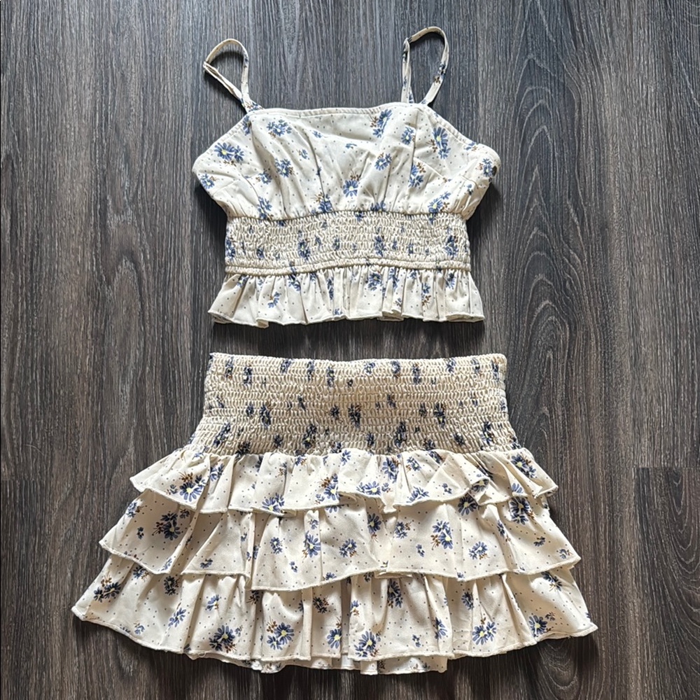 Floral Printed Top and Ruffle Skirt Set